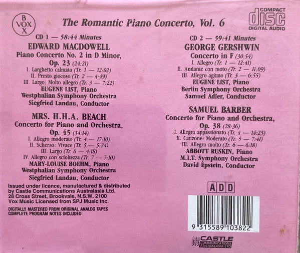 Eugene List, Mary Louise Boehm, Abbott Ruskin : The Romantic Piano Concerto, Vol.6 (2xCD, Comp)