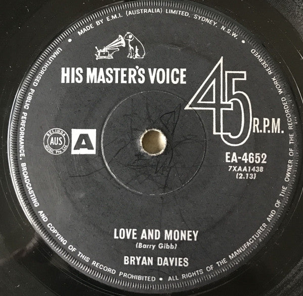 Bryan Davies : I Don't Like To Be Alone (7", Single)