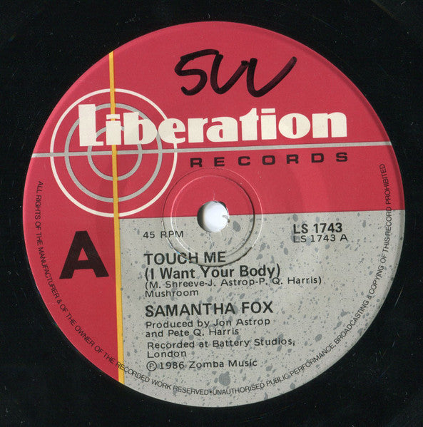 Samantha Fox : Touch Me (I Want Your Body) (7", Single)