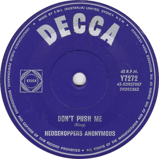 Hedgehoppers Anonymous : Don't Push Me (7", Single)