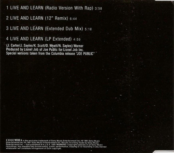 Joe Public : Live And Learn (CD, Single)