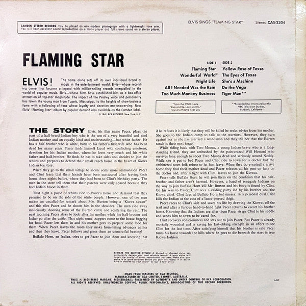 Elvis Presley : Elvis Sings "Flaming Star" (LP, Album, RP)