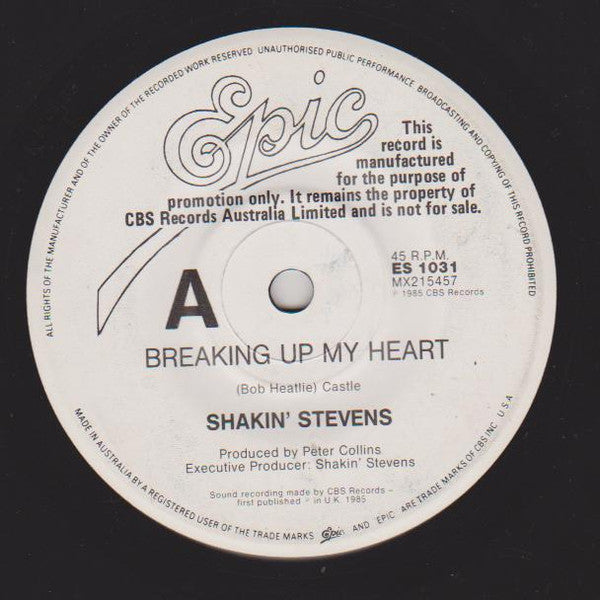Shakin' Stevens : Breaking Up My Heart (7", Single, Promo, Whi)