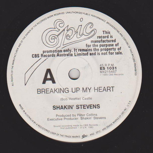 Shakin' Stevens : Breaking Up My Heart (7", Single, Promo, Whi)