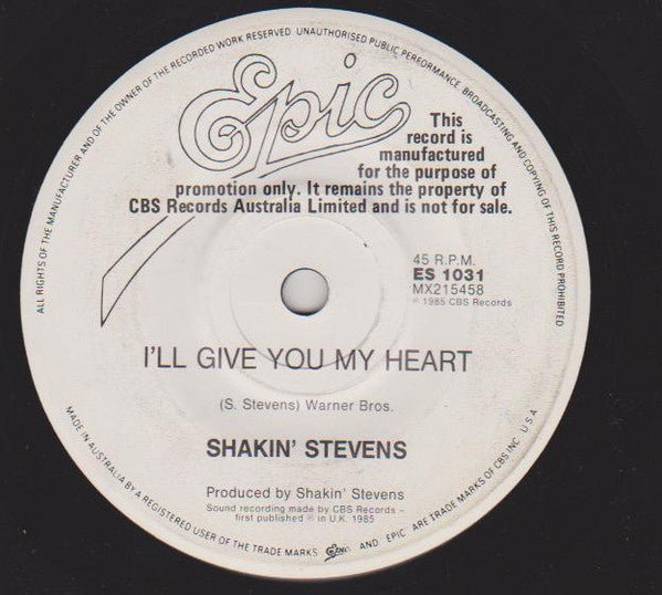 Shakin' Stevens : Breaking Up My Heart (7", Single, Promo, Whi)