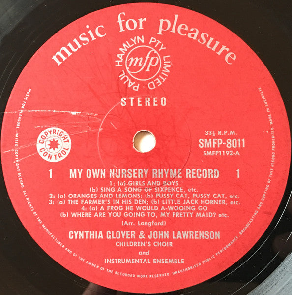 Cynthia Glover / John Lawrenson With The Children's Choir (2) : My Own Nursery Rhyme Record (LP)