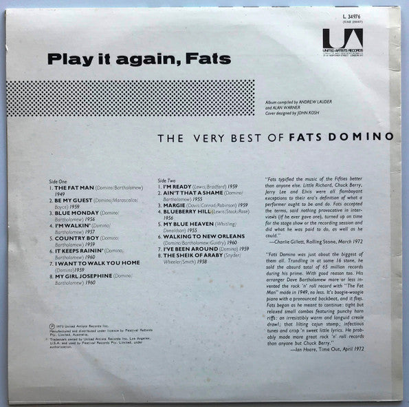 Fats Domino : The Very Best Of Fats Domino - Play It Again, Fats (LP, Comp)
