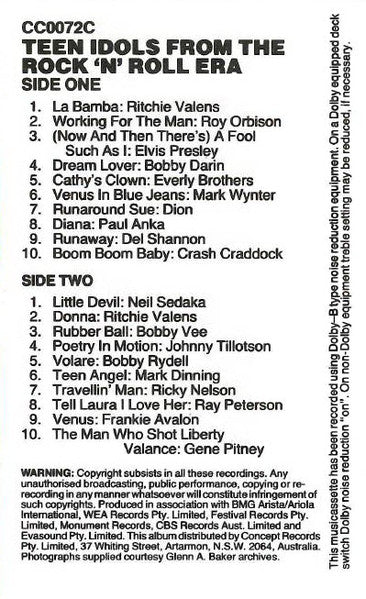 Various : Teen Idols From The Rock 'n' Roll Era (Cass, Comp)