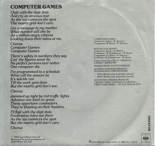 Mi-Sex : Computer Games (7", Single)