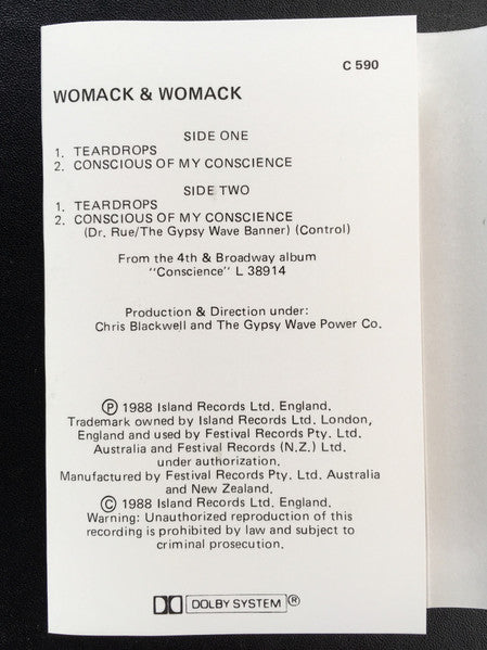 Womack & Womack : Teardrops (Cass, Single)