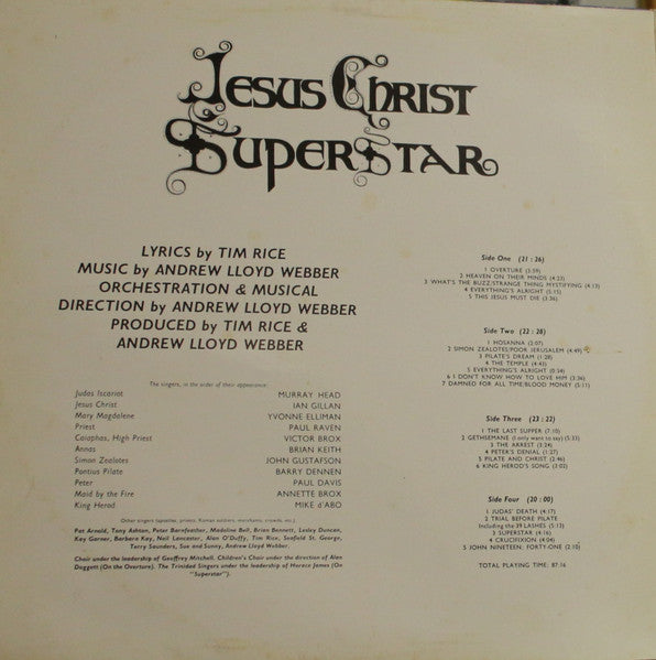 Andrew Lloyd Webber And Tim Rice : Jesus Christ Superstar (A Rock Opera) (2xLP, Album)