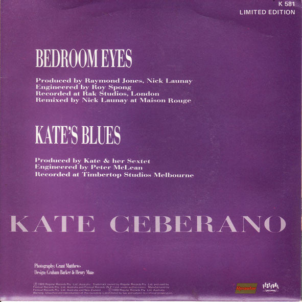 Kate Ceberano : Bedroom Eyes (7", Single, Ltd)