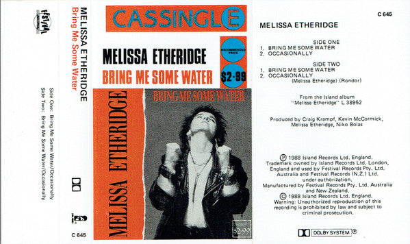Melissa Etheridge : Bring Me Some Water (Cass, Single)