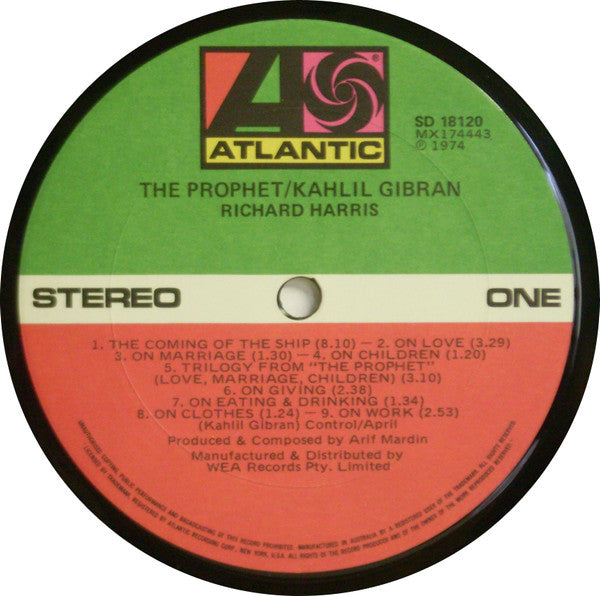 Khalil Gibran Featuring Richard Harris : The Prophet (LP, Album, Gat)