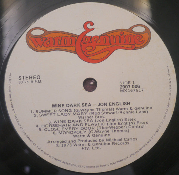 Jon English (3) : Wine Dark Sea (LP, Album, Gat)