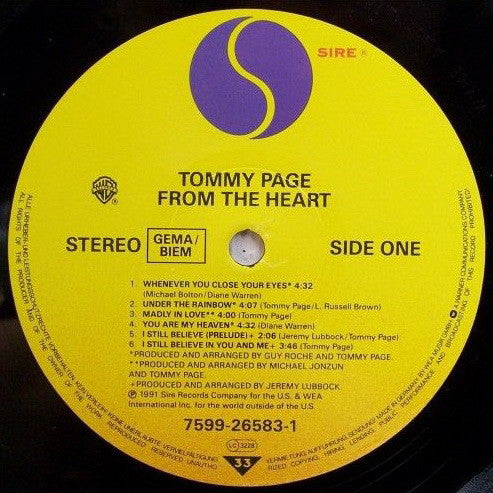 Tommy Page : From The Heart (LP, Album)