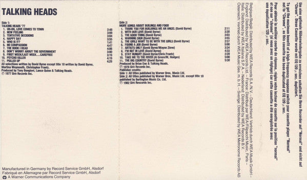 Talking Heads : Talking Heads '77 / More Songs About Buildings And Food (Cass, Album, Comp)