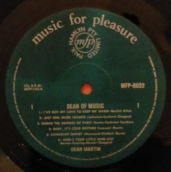 Dean Martin : Dean Of Music (LP, Comp, Mono)