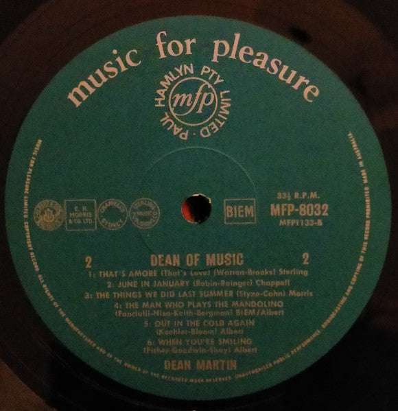 Dean Martin : Dean Of Music (LP, Comp, Mono)