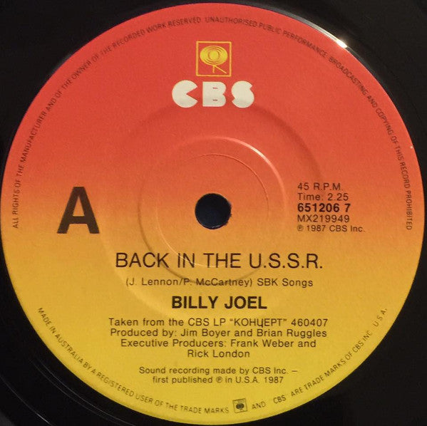Billy Joel : Back In The U.S.S.R. (7", Single)