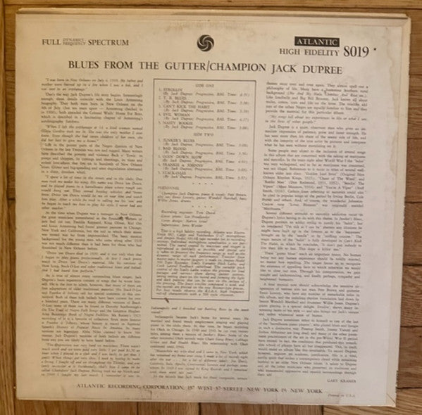Champion Jack Dupree : Blues From The Gutter (LP, Album, Mono, RE)