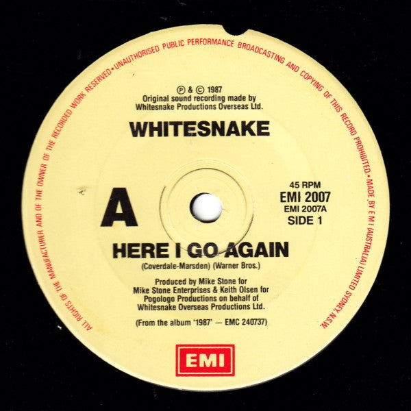 Whitesnake : Here I Go Again (7", Single, Com)