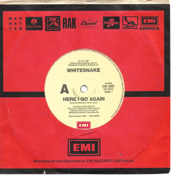 Whitesnake : Here I Go Again (7", Single, Com)