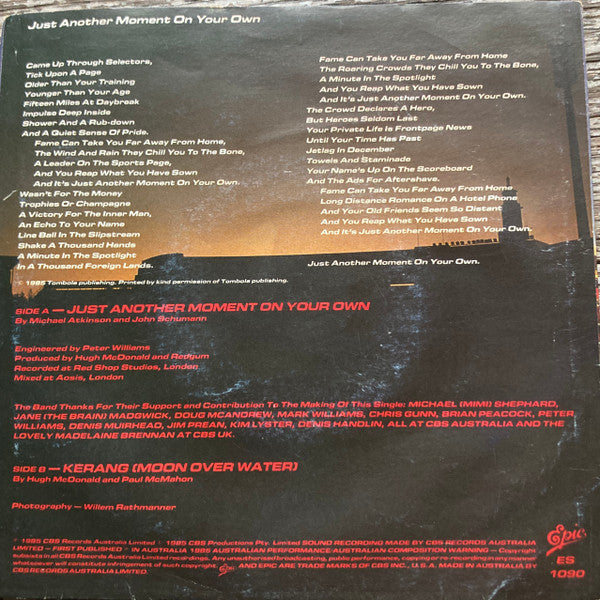 Redgum : Just Another Moment On Your Own (7", Single, Promo)