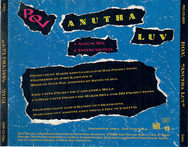 P.O.V. : Anutha Luv (CD, Single, Promo)