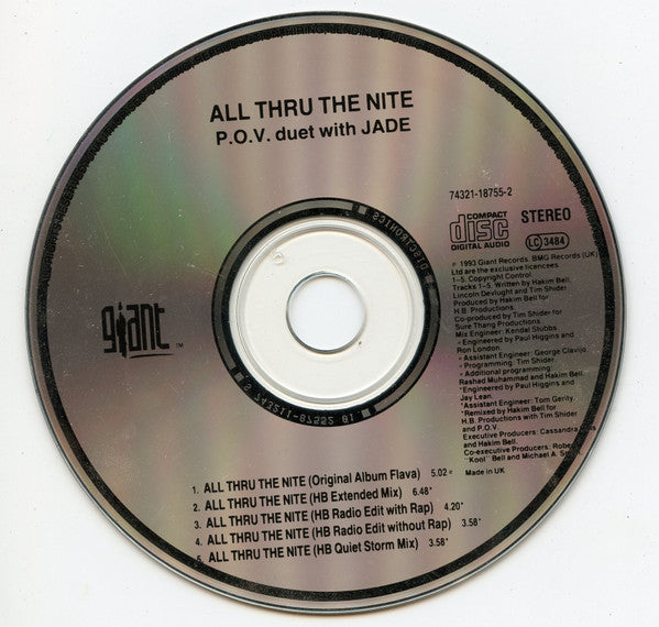 P.O.V. Duet With Jade (3) : All Thru The Nite (CD, Single)