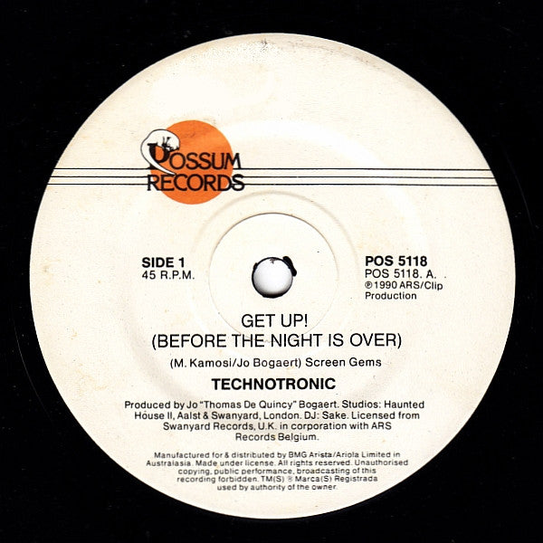 Technotronic : Get Up (Before The Night Is Over) (7", Single)