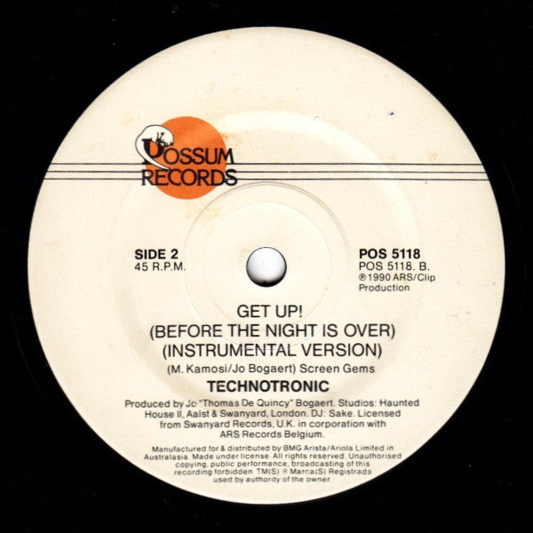 Technotronic : Get Up (Before The Night Is Over) (7", Single)
