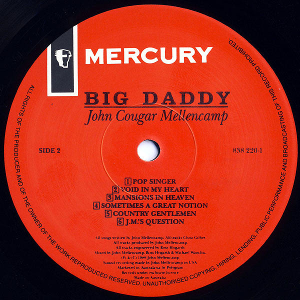 John Cougar Mellencamp : Big Daddy (LP, Album)