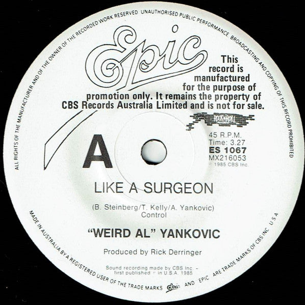 "Weird Al" Yankovic : Like A Surgeon (7", Single, Promo)