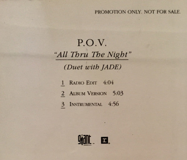 P.O.V. Duet With Jade (3) : All Thru The Nite (CD, Single, Promo)