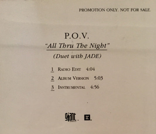 P.O.V. Duet With Jade (3) : All Thru The Nite (CD, Single, Promo)