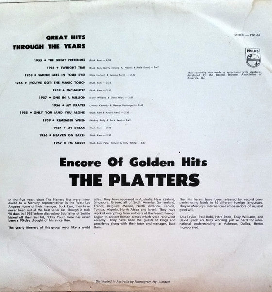 The Platters : Encore Of Golden Hits (LP, Comp, RE)