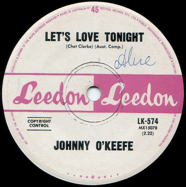 Johnny O'Keefe : She Wears My Ring / Let's Love Tonight (7", Sin)