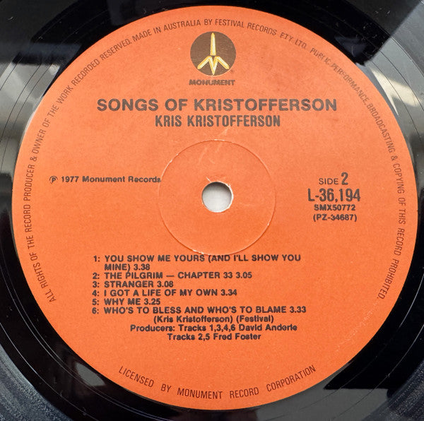 Kris Kristofferson : Songs Of Kristofferson (LP, Comp)