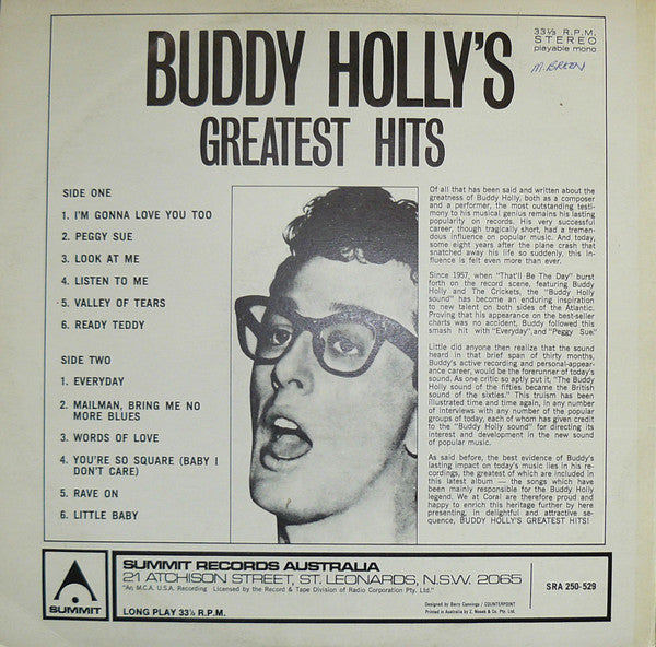 Buddy Holly : Buddy Holly's Greatest Hits (LP, Album)