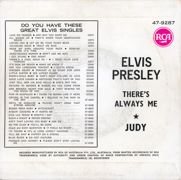 Elvis Presley : There's Always Me (7", Single)