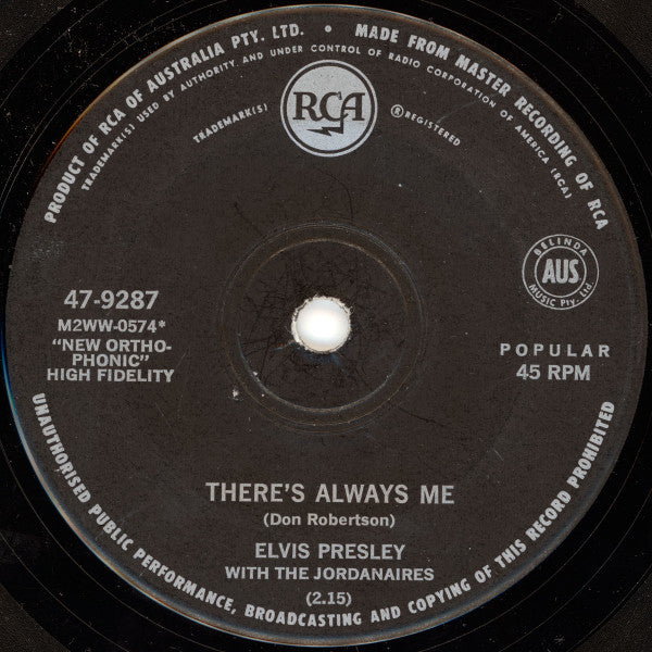 Elvis Presley : There's Always Me (7", Single)