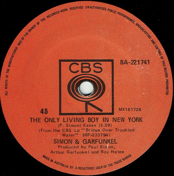 Simon & Garfunkel : Cecilia / The Only Living Boy In New York (7", Single)
