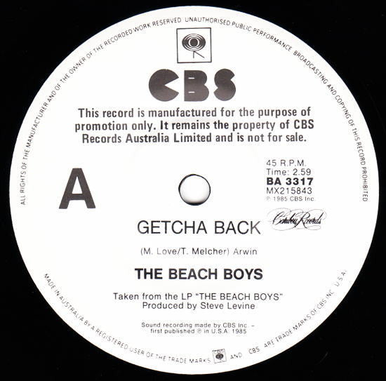 The Beach Boys : Getcha Back (7", Promo)
