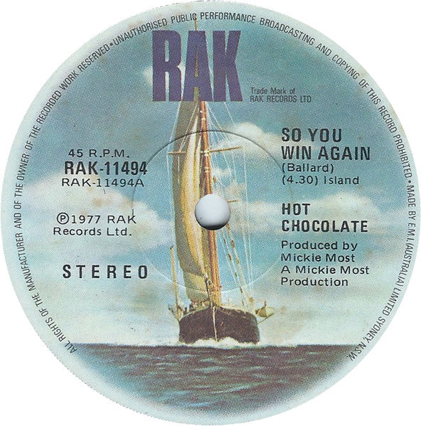 Hot Chocolate : So You Win Again (7", Single)