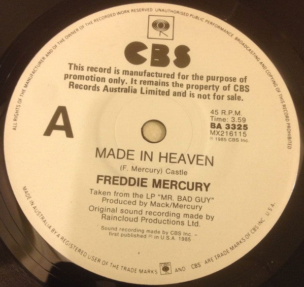 Freddie Mercury : Made In Heaven (7", Single, Promo)