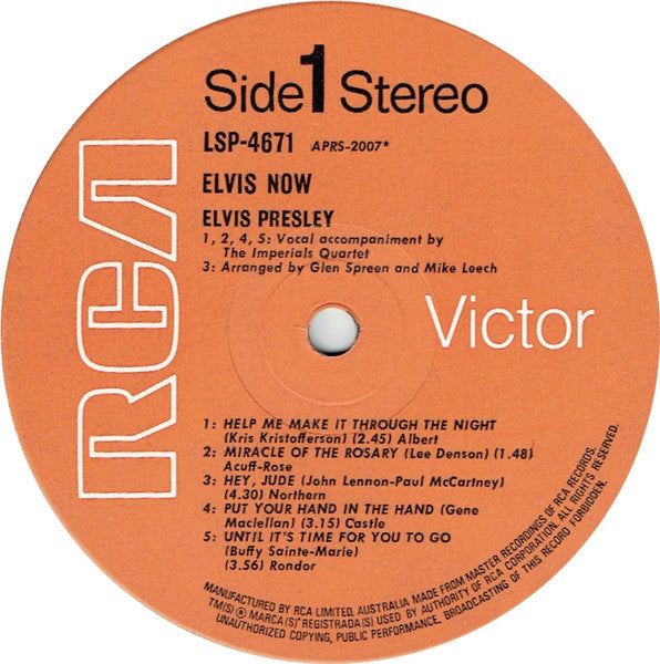 Elvis Presley : Elvis Now (LP, Album, Ora)
