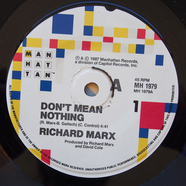 Richard Marx : Don't Mean Nothing (7", Single)