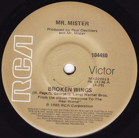Mr. Mister : Broken Wings (7", Single)