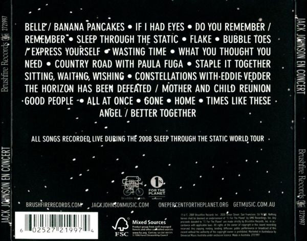 Jack Johnson : En Concert (CD, Album)